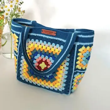 Чанта ръчна изработка на бабушкину клетка, чанта през рамо, женствена чанта за съхранение, пазарска чанта, лесен и модерен