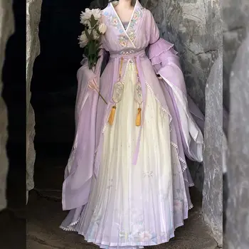 Женствена рокля Hanfu Древнекитайский традиционен костюм Hanfu Женски кралят костюм за cosplay, Танцово рокля Hanfu лилаво и червено комплекти