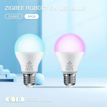 GLEDOPTO Zigbee Led Лампа 6 W RGBCCT Промяна в Цвета на Светлината от 100 до 240v RGB Топло Студено Бяла Лампа С Регулируема яркост Hub ПРИЛОЖЕНИЕТО / Гласов Контрол