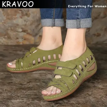KRAVOO/2023 Г. Летни Дамски Сандали-за ролята на държавата В Открита Танкетке с Тока и Платформата, Ежедневни Дамски Плажни Обувки, Zapatos De Mujer