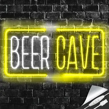 Неонова реклама на бира, пещера, led бирария неонова светлинна табела за декора на стените мъжки пещера, надпис в бирария пещера за бира на бара, декор на домашен бар