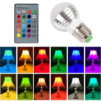16 цвята, E27, 3 W, led лампа, декорация на дома, цветни RGB лампа, регулируемо осветление, ИНФРАЧЕРВЕНО дистанционно управление