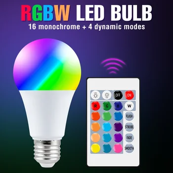 Лампа E27 RGB LED лампада Цветни умен лампа с регулируема яркост Bombillas LED RGBW наводнения светлина 15 Вата декоративна лампа IR-дистанционно управление безжичен
