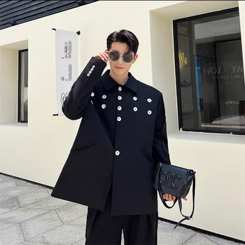 2023 Есен мъжко яке с подплата през рамо, малка многобройната обтегач под формата на миди, декоративен дизайн с корейски ревера на палтото