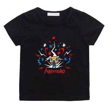 Тениски с анимационни герои аниме Aggretsuko Retsuko за момчета и момичета, детски тениски с изображение на Kawai, тениски от 100% памук с къс ръкав, летни