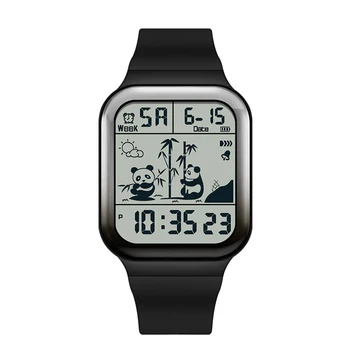 Дамски часовници спортни водоустойчива с квадратна гумена каишка и циферблат във формата на панда, мъжки цифров часовник с автоматично датата, led дамски часовници Relojes Hombres