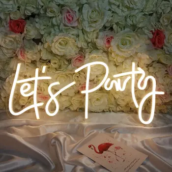 Led неонова реклама Lets Party за един коктейл, денс вечери, празничен декор за партита Размер 23x10 инча