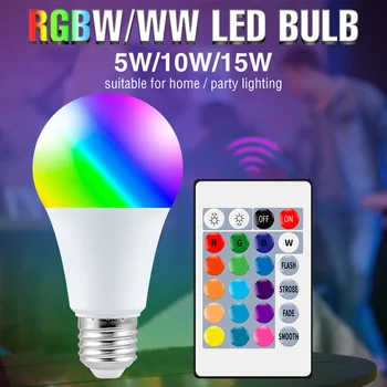 RGB Led Крушка E27 5 W 10 W 15 W Bombillas RGBW Led Лампа 220v Led Светлина 110 Лампада Вълшебна Лампа за Прожектор Цветна Крушка 2835SMD
