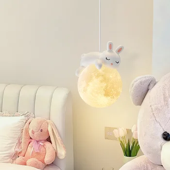 Модерни led висящи лампи с анимационни мечка и заек за детска спални, прикроватной нощни шкафчета, всекидневна, трапезария, детска полилеи, креативно начало декор, осветление