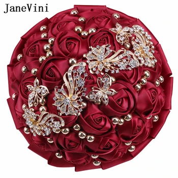 JaneVini Елегантни сватбени букети от рози сатен на поръчка, за украса на сватби, букет от изкуствени лилави цветя с кристали, Fleur