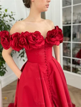 Подходящи рокли Aileen с цепка отстрани по заявка, Сатенени Вечерни Рокли за жени, Вечерна рокля за парти, Сватба Вечерна рокля, Червено Трапециевидное