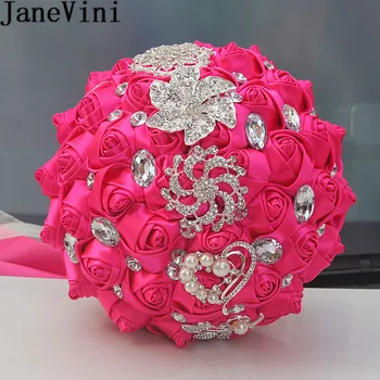 JaneVini в Розово-червени Луксозни булчински букет от кристал, сатен, цветя, перли, планински кристал, кралско синьо, Сватбени букети, булката Рамо Флорес