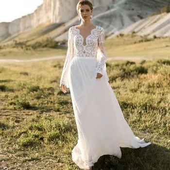 TIXLEAR Модно сватбена рокля на принцеса с дантелен аппликацией, расклешенный ръкав на сватбена рокля, атласное обличам копчета, Vestidos De Новия, Триан