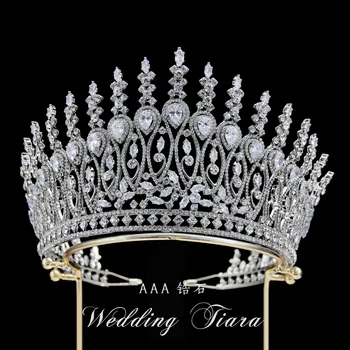 Лятна негабаритная сватбената корона, Диадема, корона на принцеса сватбена украса за коса от галванична цирконий