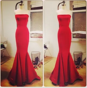 червено дълга секси рокля Русалка рокля без презрамки за бала, реалното изображение, Елегантна празнична рокля 2020