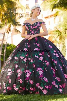 Бродерия на Мексиканското бална рокля Буйни рокли Лейси апликация на Сладко 16 рокля Празнична облекло vestidos de quinceanera