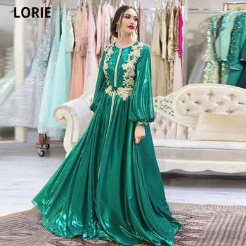 LORIE Изумрудено зелено марокански кафтан Вечерни рокли за жени, вечерни рокли на известни личности със златна дантела, принцеса на бала нощ Дубай 2020