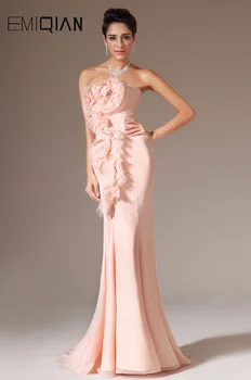 Безплатна доставка на нови розови рокли за абитуриентски бал, Русалка, без презрамки, стилен рокли, с цветя