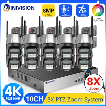 8MP Безжичен Комплект за Видеонаблюдение 4K NVR ВИДЕОНАБЛЮДЕНИЕ IP Камера Система за Сигурност H. 265 Plug & Play за Домашно Автоматично Проследяване на PTZ Cam 10CH