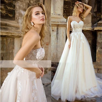 2022 Aviana Boho Сватбена рокля, трапецовидна форма, без презрамки в стил бохо, сватбена рокля с отворен гръб и влак, тюлевое сватбена рокля Vestido De Новия, сшитое по поръчка