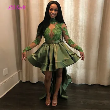 Африкански секси рокля за срещата на завършилите с високо воротом и дълги ръкави, дантелени апликации, коктейлни рокли от мъниста, дълги, къси рокли за бала