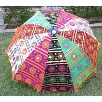 Голяма градина индийски чадър чадър за двор, многоцветен интериор от къна Менди, градински чадър ръчно изработени, декоративни