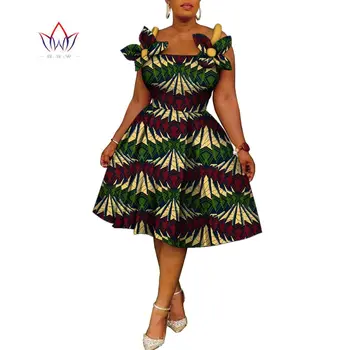 Традиционни африкански дрехи за жени, с модерен дизайн, Базен, удобна градинска дамски дрехи, прилепнали тоалети с принтом до средата на прасците, Wy519