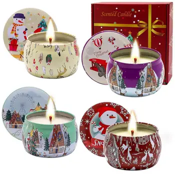 Коледни Ароматни Свещи Подаръчен Комплект от Ароматни, Ароматни Свещи 4шт За Продължителен Аромат Декоративни И Полезни Трайни