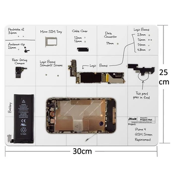 iPartsBuy магнитна подложка за проекта с маркер за инструменти за ремонт на iPhone / Samsung, размер: 30 см х 25 см