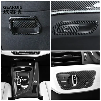 Аксесоари за интериора на колата от неръждаема стомана и въглеродни влакна, стикер на централната конзола на автомобила, капачка за превключване на предавките за Audi A4 B9 A5 2017-2019