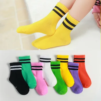 Детски чорапи от 1 до 12 години, спортни чорапи от дишащ памук в ярки цветове за момичета и момчета, пролетно-есенни чорапи черна ивица за студенти