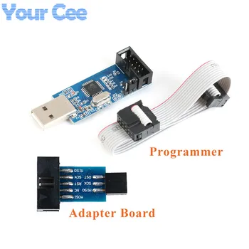 USBASP USBISP AVR Програмист USB ISP, USB ASP ATMEGA8 ATMEGA128 Подкрепа за Win7 64 10Pin Кабелна Модул + такса адаптер от 10Pin до 6 Pin