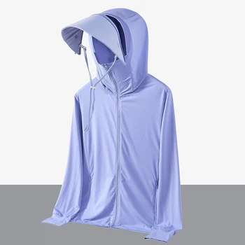 Лято 2023, нова дамски солнцезащитная дрехи, дишаща ледена коприна, солнцезащитная дрехи, UV-трайно дамско палто