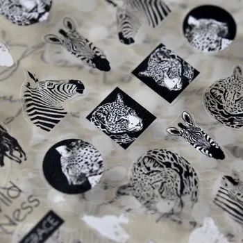 1 Лист 5D Реалистичен тънък 3D Черно-бял Дивата грация на Главата на Зебра и леопард Самозалепващи етикети за дизайн на ноктите, стикери за маникюр