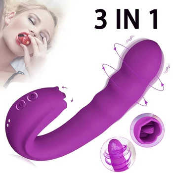 Вибратор, вагинални вибриращи секс-играчки, вибратор за жените, близането на клитора, въртяща се точка G, стимулант език 3 в 1, секс играчки