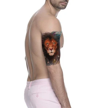 Пеперуда Реалистични временни татуировки тигър с къс ръкав за мъже, цветни стикери с татуировки лъв, водоустойчив татуировки, боди арт, ръчно 3D