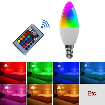 E14 Led крушка Свещ Цветна вътрешна неонова реклама Крушка RGB лента с контролер за осветление 85-265 В с регулируема яркост Умна лампа за дома