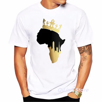 Тениска с Принтом Крал на Африка Crown, Мъжки Черна Мъжка Тениска Camisetas Hombre, Летни Блузи, тениски С Къс Ръкав, Мъжки Градинска Облекло