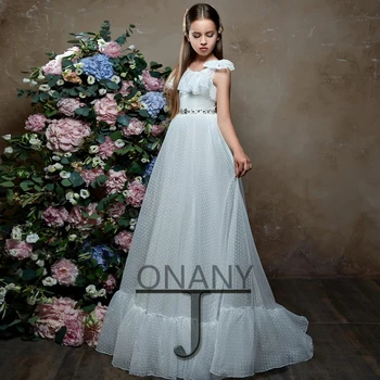 JONANY Просто рокля с цветя модел за момичета, директна доставка, перли с едно рамо, детско празнично рокля за първо причастие, женствена рокля