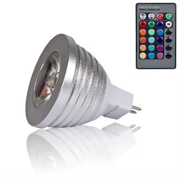 3W MR16 16 цвята, разменени RGB led прожектор, RGB led лампа DC12V с регулируема яркост, 24-ключ дистанционно управление