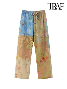 ТРАФИКА, дамски модерен панталон с принтом в стил мозайка, реколта панталони със средна ластик на талията и завязками, дамски панталони Mujer