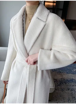 Висококачествено зимно палто от алпака, женско, топло и удобно дълго пряко палто, ново 2023 г., черно палто с ревера на лигавицата на дебелото, модно палто за междуградски пътувания