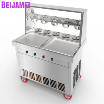 Производител роллов за пържене сладолед BEIJAMEI с двоен компресор, машина за приготвяне на печено замразено кисело мляко, таиландская машина за производство на роллов за сладолед