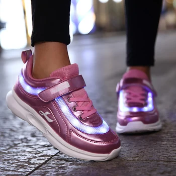 Розов детски обувки, лека светещ led обувки за момчета и момичета, спортни обувки с USB зареждане, ежедневни led обувки, детски светещи маратонки с USB