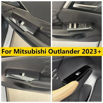 Черно/Матиран/, Изработени От Въглеродни Влакна Вратата Подлакътник Бутон За Вдигане На Прозорец На Капак Завърши Подходящ За Mitsubishi Outlander 2023 2024 Аксесоари