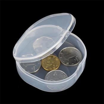 Кутия за съхранение на пуховок, свързана кръгла прозрачна пластмасова кутия с капак на преносим монета, електронни аксесоари, калъф за съхранение