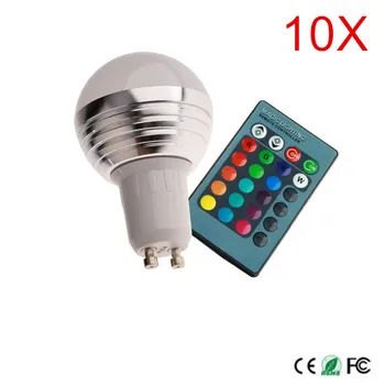 10шт GU10 3W AC100-240V led лампа с дистанционно управление, многоцветное led осветление с регулируема яркост, безплатна доставка