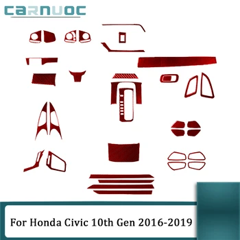 За Honda Civic 10th Генерал 2016 2017 2018 2019, тапицерия от въглеродни влакна, червени етикети, декоративни аксесоари за интериора на колата
