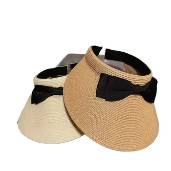 Нова мода солнцезащитная шапка с лък, дамски Upf 50, лятна шапка с широка периферия, сламена шапка, шапка с сенника, упаковываемый свободна площ