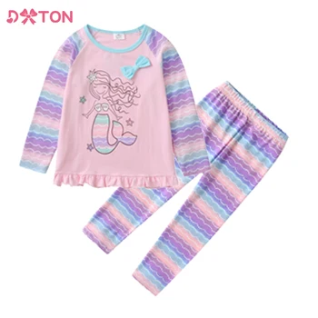 DXTON / комплекти дрехи за момичета за пролет-есен, детски костюми с шарките на русалки, риза райе с дълги ръкави за момичета, блузи и панталони